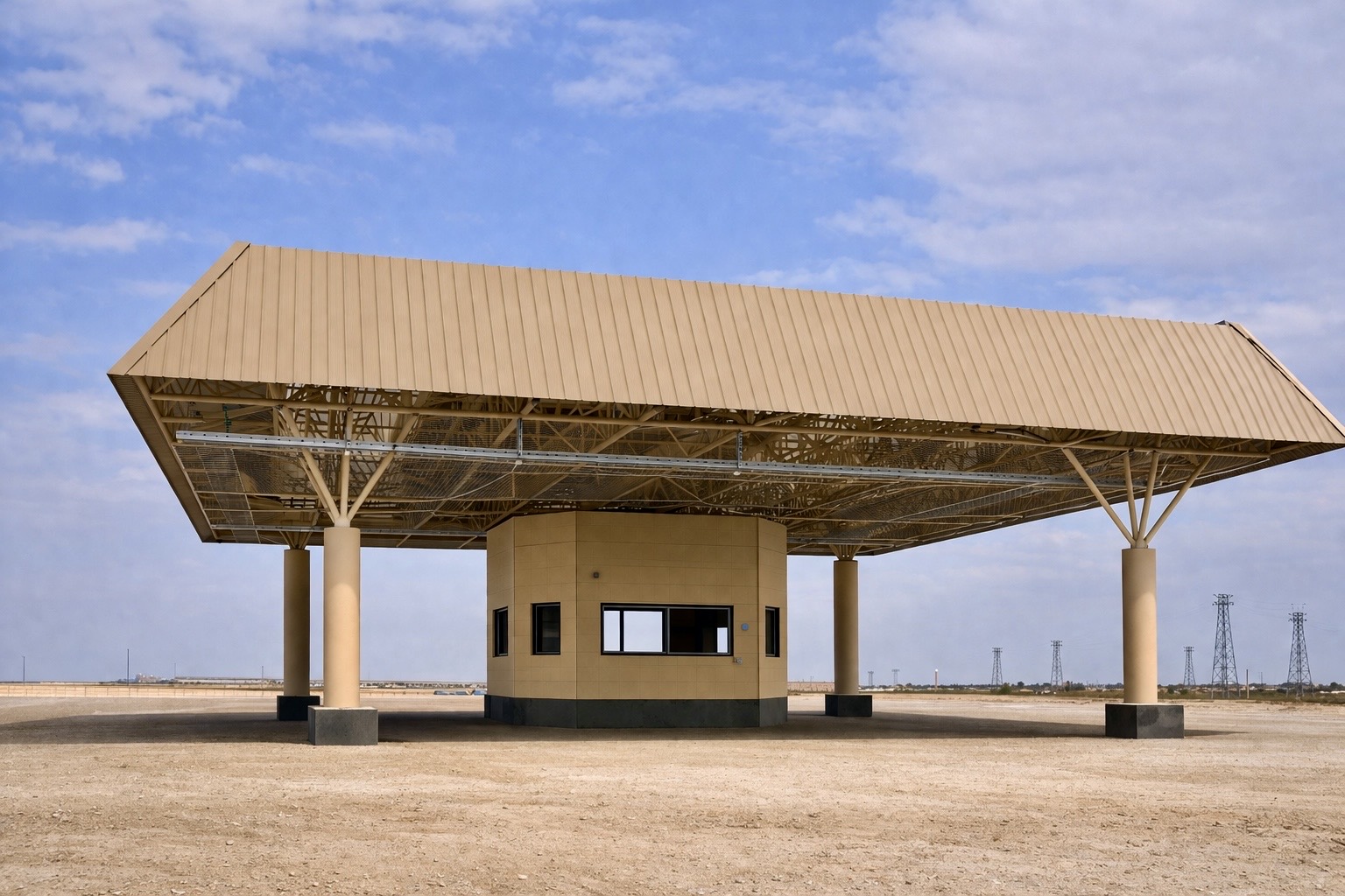 Triocon space frame sunshade for Saudi Aramco Jafurah Gas Compression Plant, Saudi Arabia